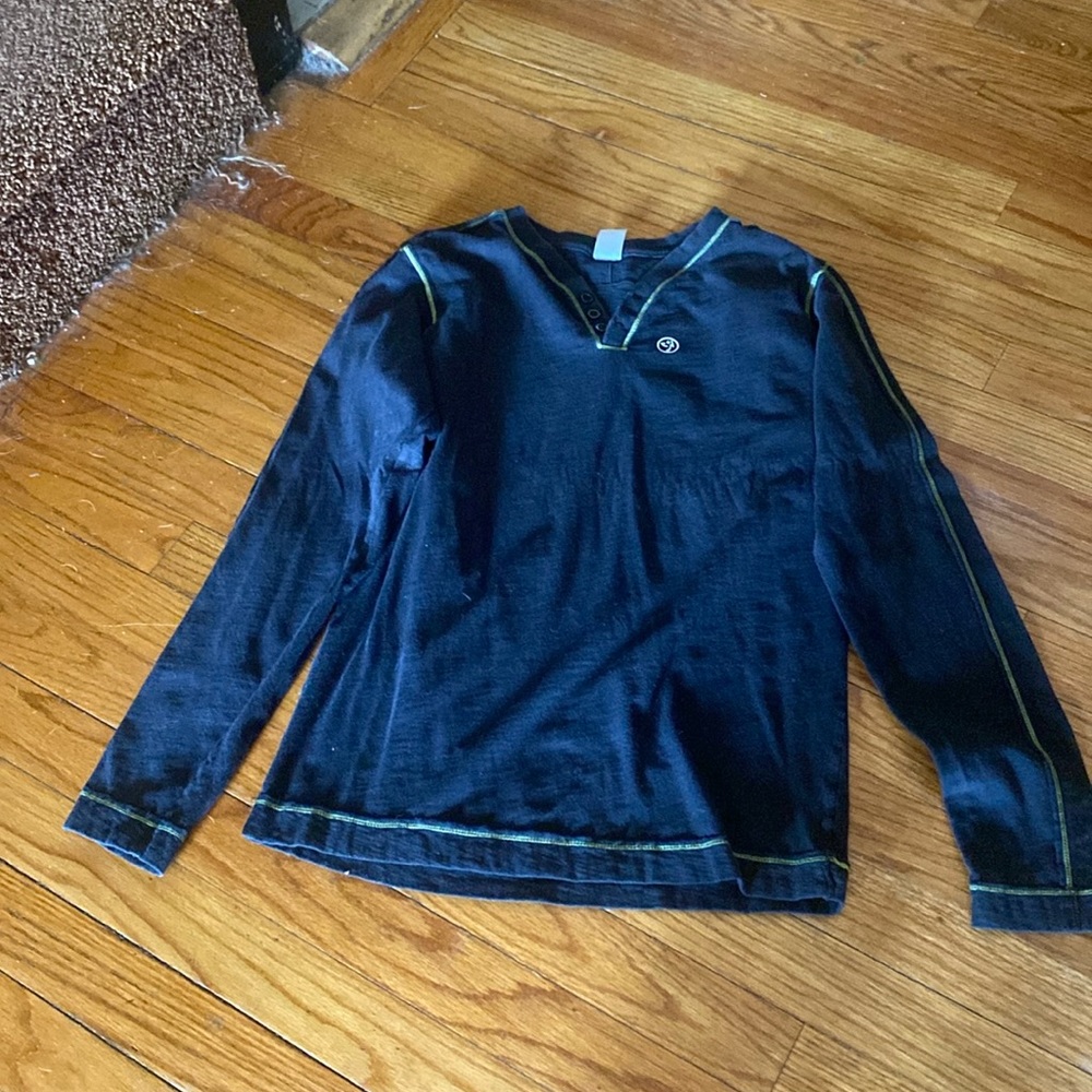 Zumba Wear blue and green long sleeve 3 button shirt XS
